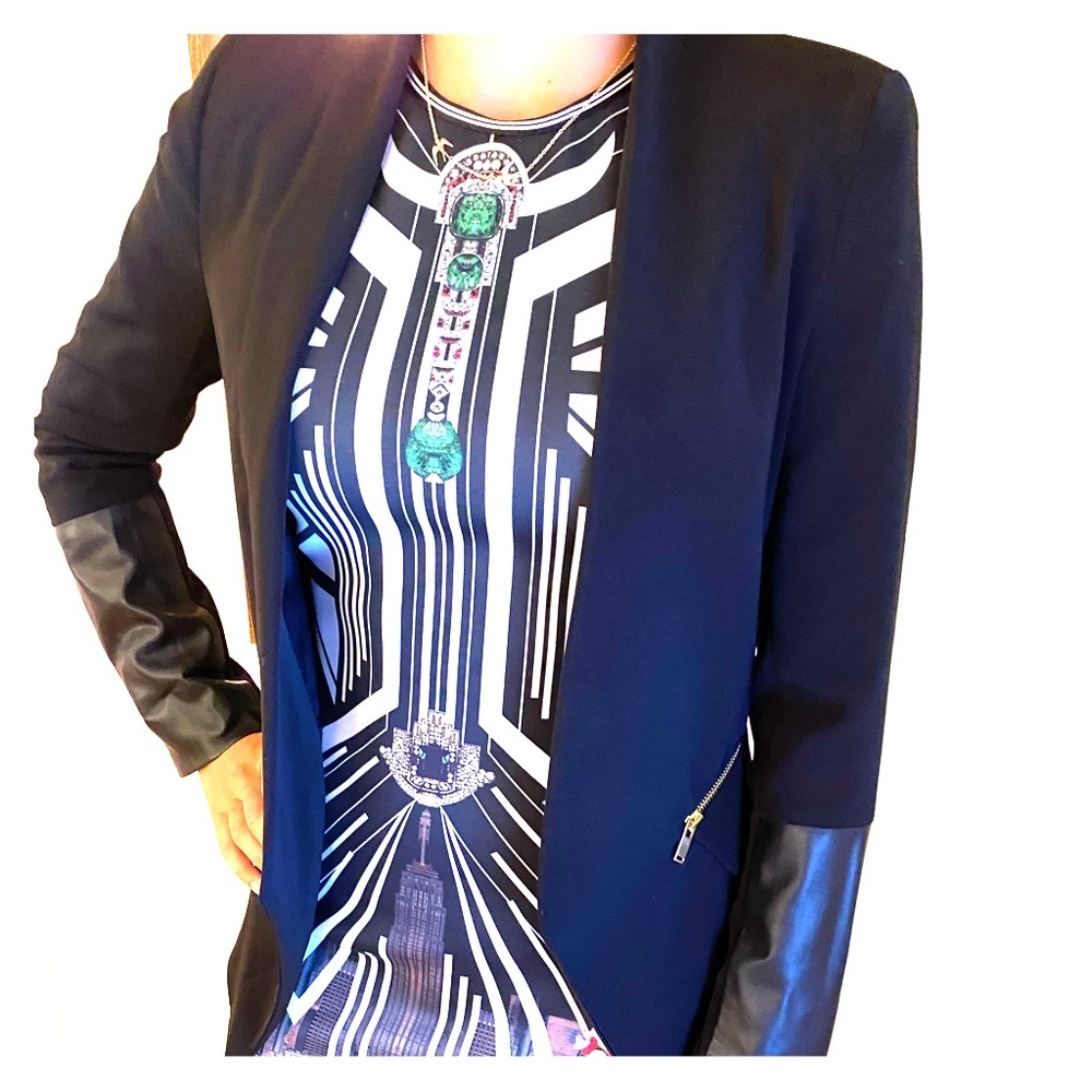 Zara Black Blazer with Leather Detail